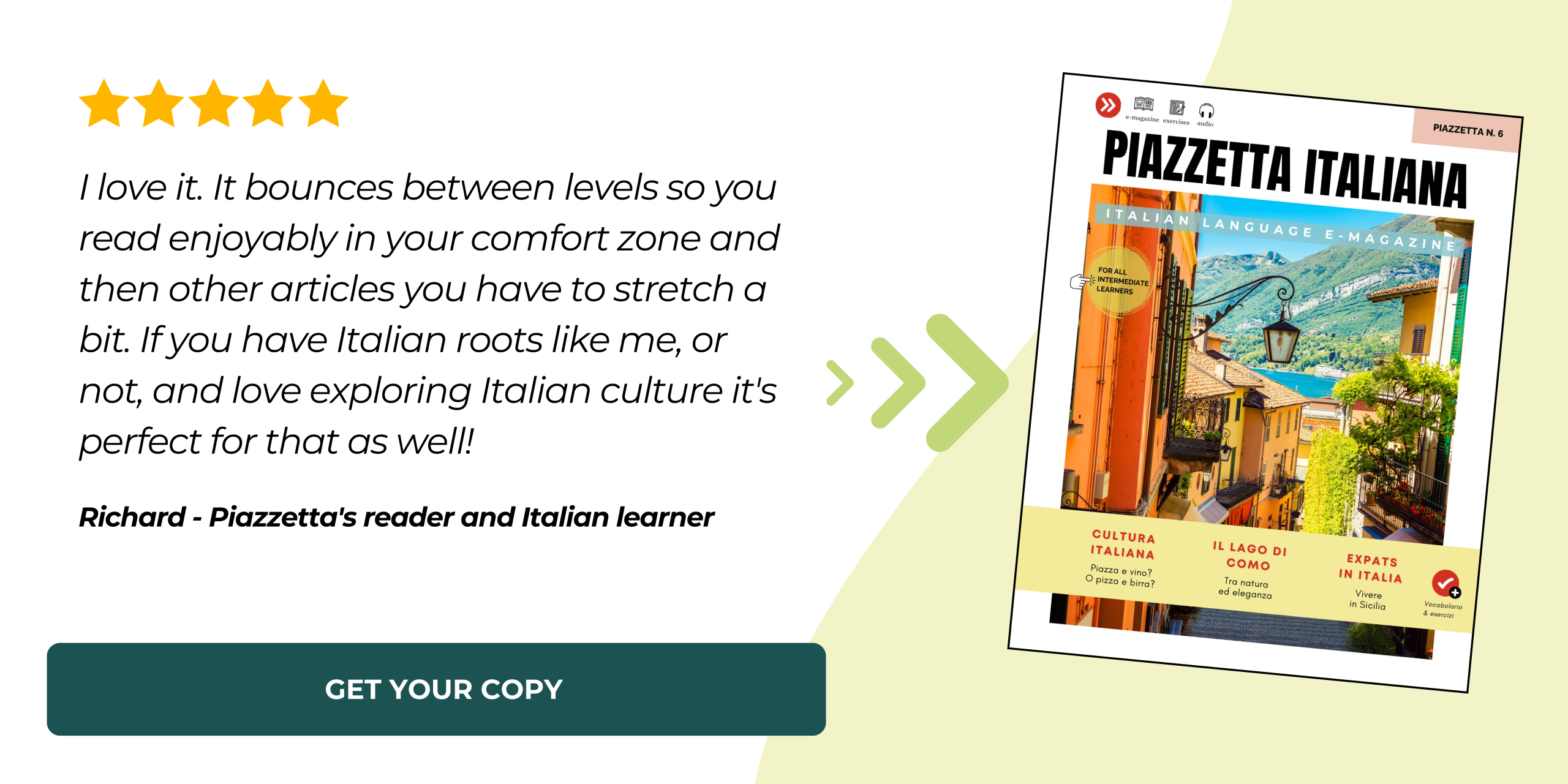 Piazzetta Italian Podcast is based on the articles of my lifestyle magazine in simple Italian for all intermediate Italian learners.