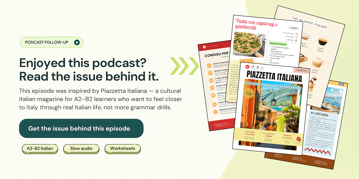 40-page magazine in simplified Italian for intermediate learners, with audio and worksheets for self-study or classroom use.